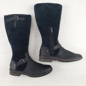 Ugg Thomsen Suede Tall Boot Womens 7.5 Black Side Zip Shearling Lined Riding